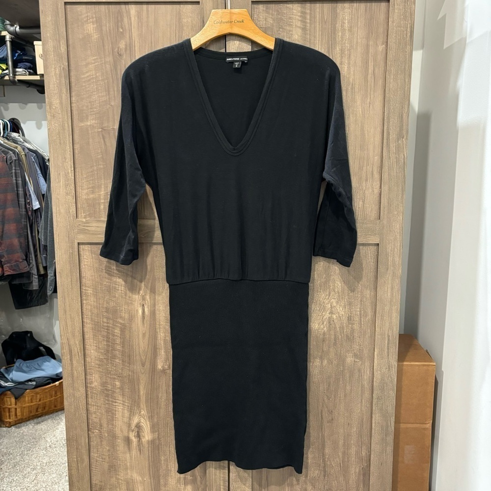 James Perse Los Angeles Mixed Media Dolman Blouson Dress Size 0 (XS) Black - Picture 3 of 13